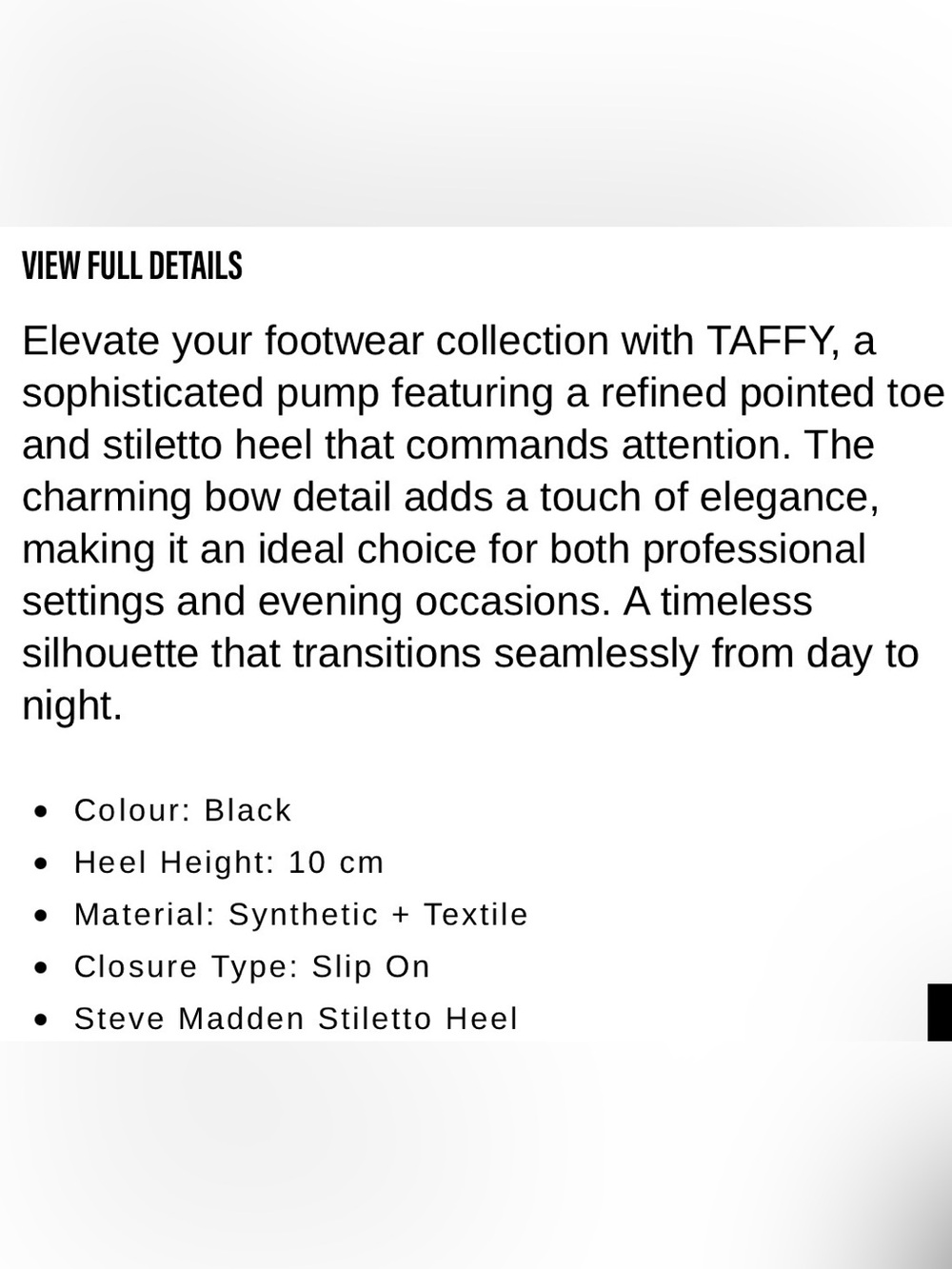 Steve Madden Black Pointed-Toe Stiletto Pump with Bow, TAFFY BLACK - Picture 5 of 6